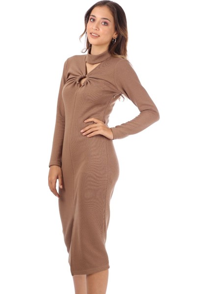 Kadın Yırtmaç Detaylı Triko Elbise modelleri