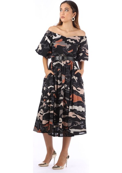 Kadın Renkli Desenli Şifon Elbise modelleri