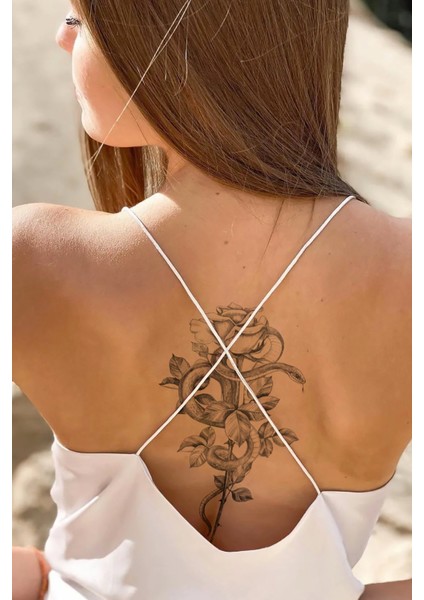 Snake, Rose - 3 Geçici Dövme,geçici Tattoo ,vücut Dövme,kol Bilek Dövme,boyun Dövme,sırt Dövme