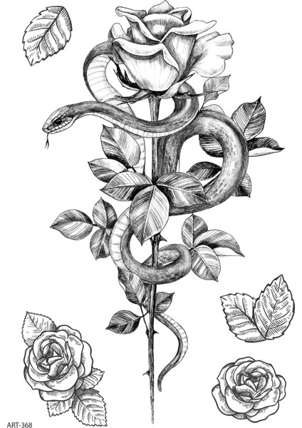 Snake, Rose - 3 Geçici Dövme,geçici Tattoo ,vücut Dövme,kol Bilek Dövme,boyun Dövme,sırt Dövme fiyatları