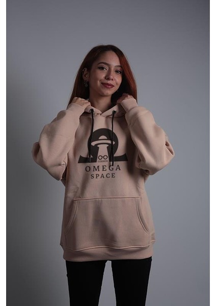 Unisex Oversize Hoodie Omega Gözlük Cosmos Taş Rengi fiyatları