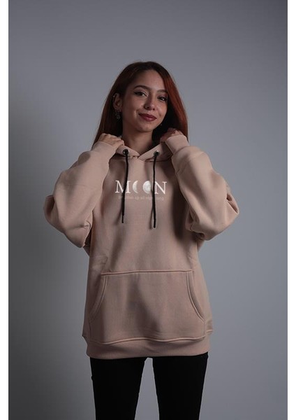 Unisex Oversize Hoodie Moon Taş Rengi fiyatları