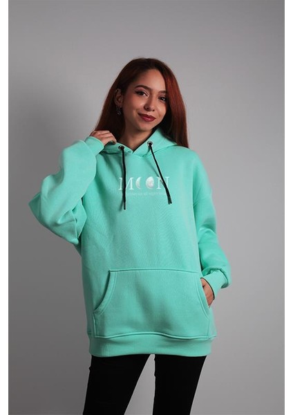 Unisex Oversize Hoodie Moon Turkuaz