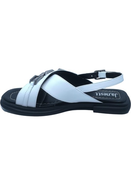 Kadın Deri Zincir Detaylı Konfort Tabanlı Sandalet 269-952