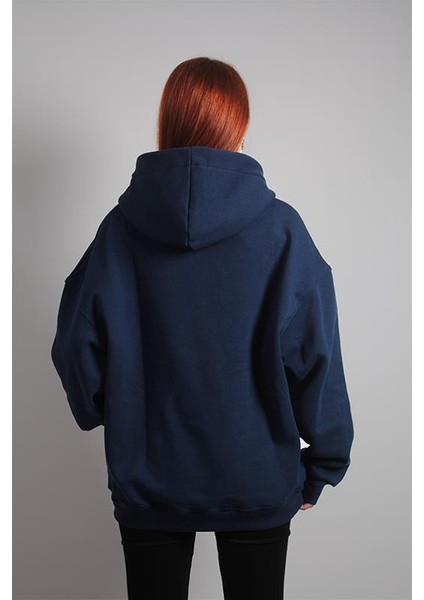 to Cosmos Unisex Oversize Hoodie Şapkalı Pro Kuru Kafa Baskılı Lacivert