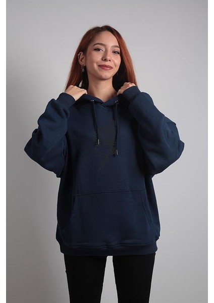 Unisex Oversize Hoodie Mikrofon Lacivert fiyatları