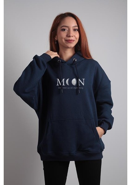 Unisex Oversize Hoodie Moon Lacivert