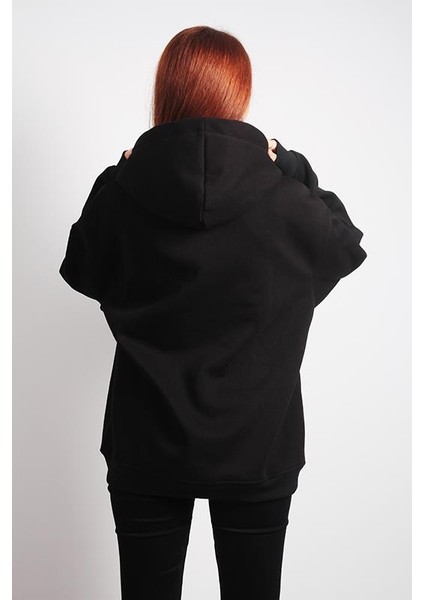 Unisex Oversize Hoodie Moon Siyah