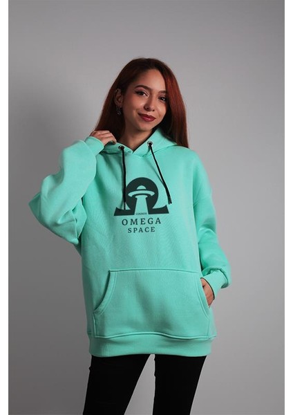 Unisex Oversize Hoodie Omega Gözlük Cosmos Turkuaz