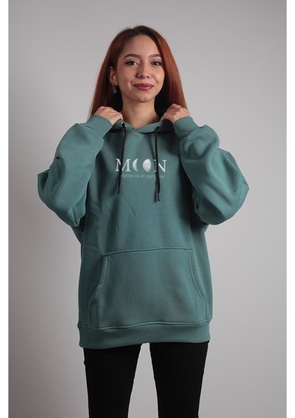 Unisex Oversize Hoodie Moon Mint Yeşili