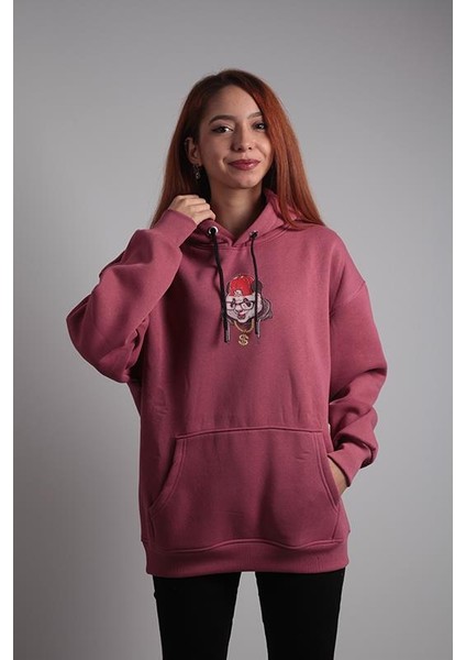 Unisex Oversize Hoodie Dolar Kolyeli Panda Gül Kurusu