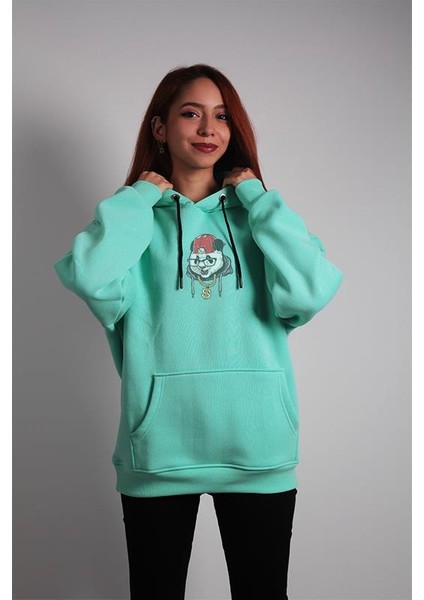 Unisex Oversize Hoodie Dolar Kolyeli Panda Turkuaz fiyatları