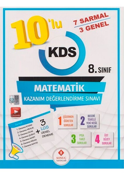 Sonuç Yayınları  8.Sınıf 10'lu Matematik Kazanım Değerlendirme Sınavı