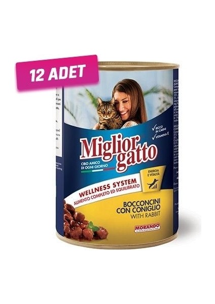 12 Adet - Miglior Tavşanlı Yetişkin Kedi Konservesi 405 gr