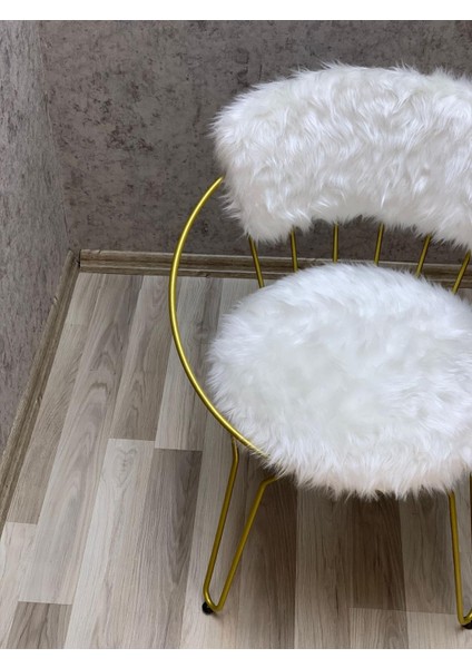 Şym Design 1 Adet 45 cm Leno Gold Metal Ayaklı Beyaz Peluş Sandalye,makyaj Sandalyesi MK1022 fiyatları