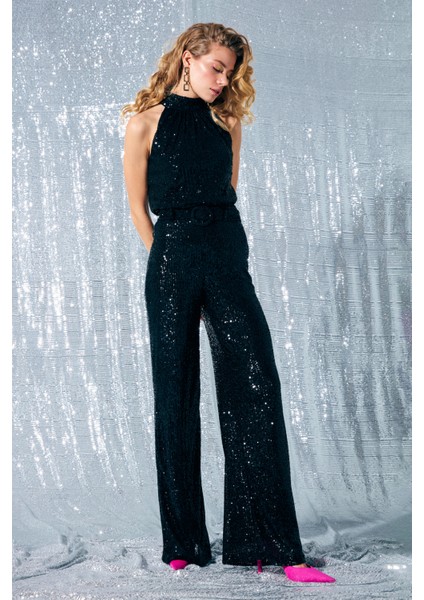 Kemerli Payet Pantolon - Siyah indirimleri