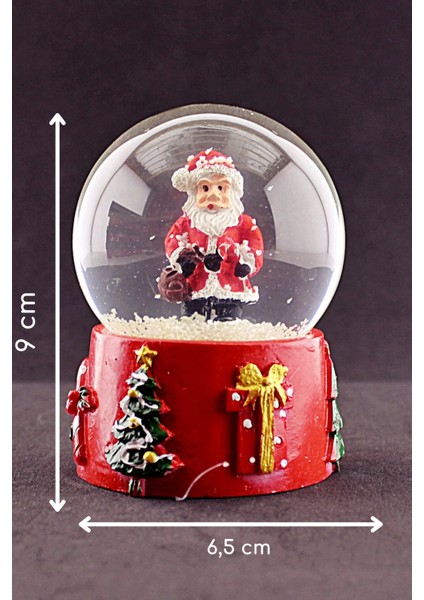 Yılbaşı Süsü Noel Baba Merry Christmas Tasarımlı 9 cm Orta Boy Işıklı Kar Küresi  1b