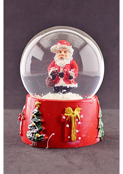 Yılbaşı Süsü Noel Baba Merry Christmas Tasarımlı 9 cm Orta Boy Işıklı Kar Küresi  1b