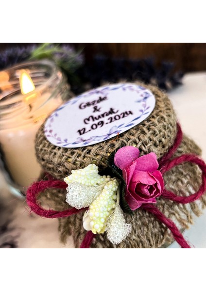 50 Adet 40CC Pembe Kınnap ve Çiçekli Kavanoz Söz Nikah Düğün Nikah Şekeri