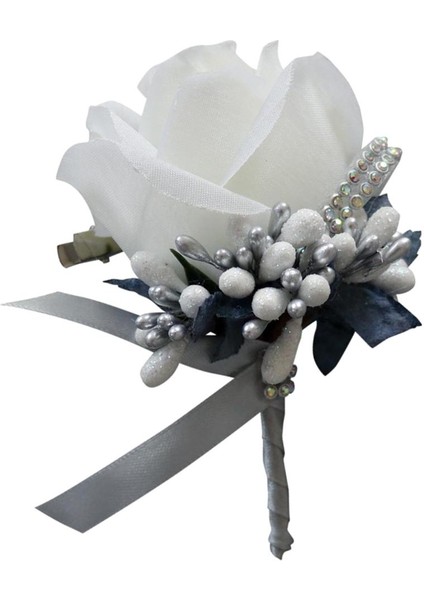 Düğün Boutonniere Buttonhes Damat En Iyi Broş Çiçekleri Beyaz ve Gri (Yurt Dışından) modelleri