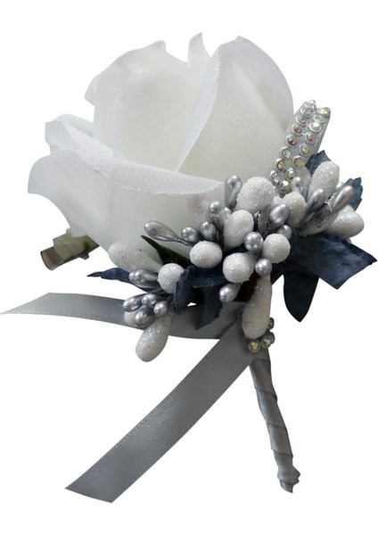 Düğün Boutonniere Buttonhes Damat En Iyi Broş Çiçekleri Beyaz ve Gri (Yurt Dışından) fırsatları