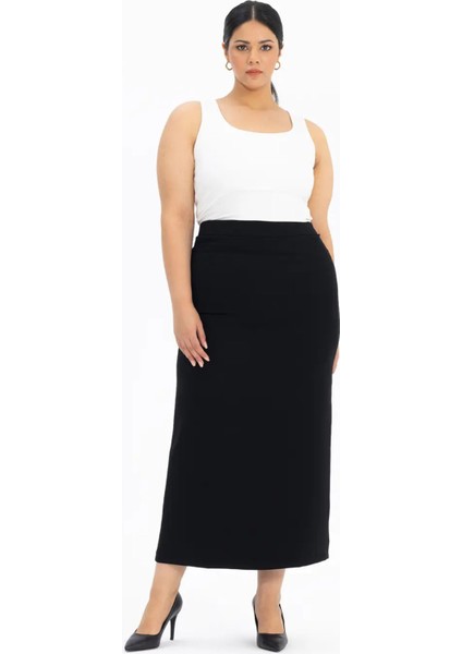 Kadın Büyük Beden Klasik Kesim Astarlı Etek 1017 Siyah