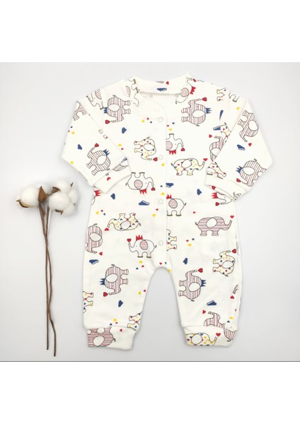 Fil Desenli Krem Bebek Tulumu %100 Cotton