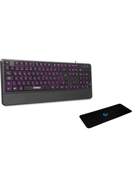 KB-R61 Brıght Siyah USB 3 Renk Aydınlatmalı Q Sabit Bilek Destekli Gaming Oyuncu Multimedia Klavye +Logitech 70 x 30 Gaming Mouse Pad