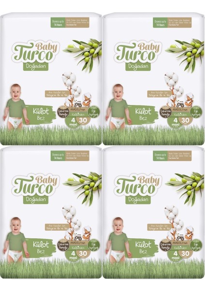 Baby Turco Külot Bebek Bezi Doğadan Beden:4 (8-18 kg) Maxi 120 Adet