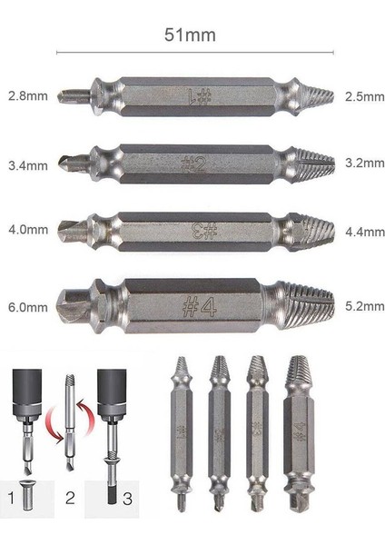 Titanyum Kırık Hasarlı Vida Cıvata Çıkarıcı 716526