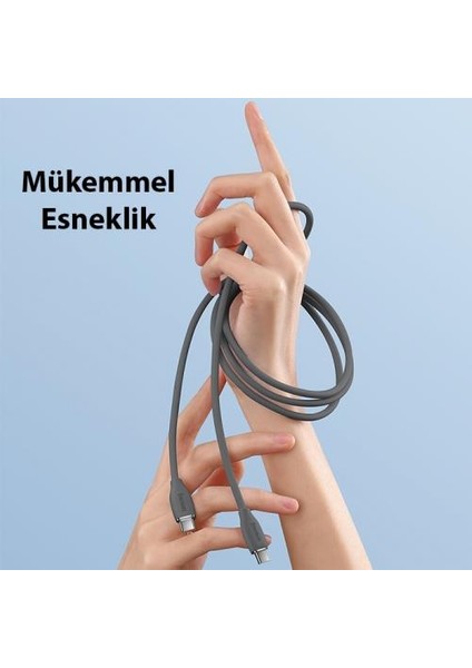 100W 1.2 Metre Pd Type C To Type C Şarj ve Data Kablosu, Akıllı Çipli Akım Korumalı Kablo