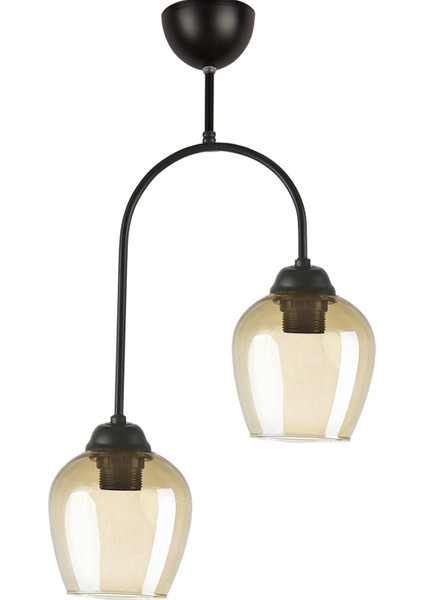 Luna Özel Tasarım Spor Modern Plafonyer Salon Siyah Renk Bal 110 Camlı 2 Li Avize