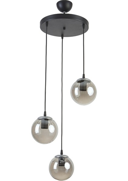 Candy Modern Tasarım Cafe - Mutfak - Salon Siyah Gümüş Detaylı Renk Füme Camlı 3 Lü Avize