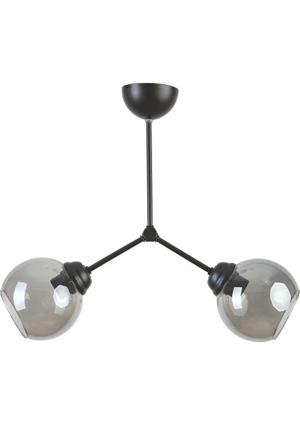 Rocco 1910 - E Modern Tasarım Cafe Mutfak Salon Siyah Renk Füme Camlı 2 Li Avize