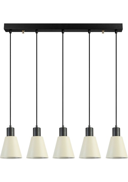 Trend Modern Tasarım Metal Cafe Mutfak Salon Krem Renk Sıralı 5 Li Avize