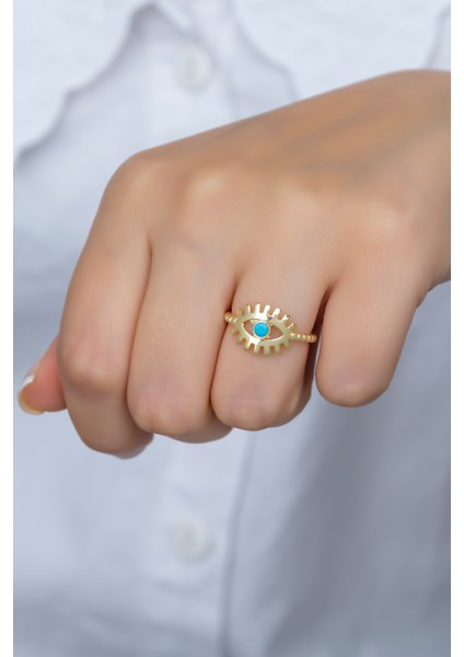 925 Ayar Ayarlanabilir Gold Opal Taşlı Göz Gümüş Yüzük