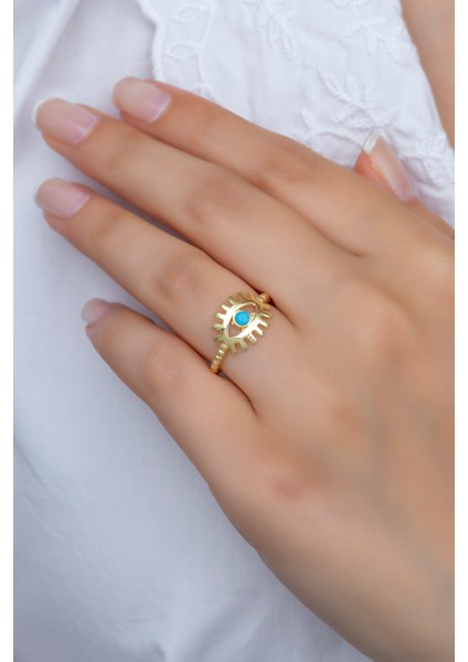 925 Ayar Ayarlanabilir Gold Opal Taşlı Göz Gümüş Yüzük