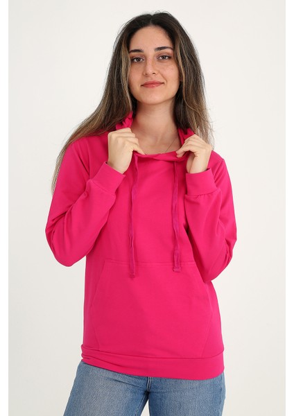 Kapüşonlu Fuşya Sweatshirt
