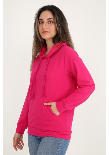 Kapüşonlu Fuşya Sweatshirt