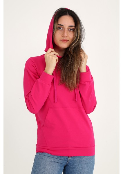 Kapüşonlu Fuşya Sweatshirt