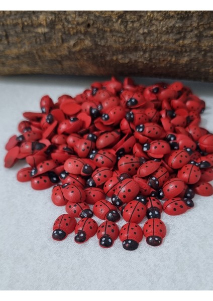 Uğur Böceği Boncuk Süs 9X13MM Mini Uğur Böceği Dekor Süsü Ahşap Boncuk 100 Adet Paket