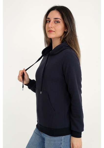 Kapüşonlu Lacivert Sweatshirt