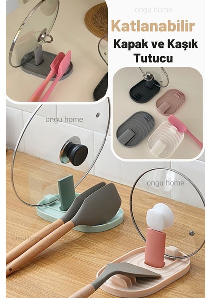 Tencere Kapak Tutucu ve Kaşıklık Tencere Kapağı Standı Kaşık Kepçe Altlığı Katlanabilir Düzenleyici
