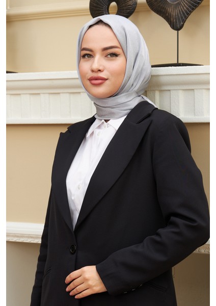 Janjan Çift Taraflı Şal Gümüş Gri