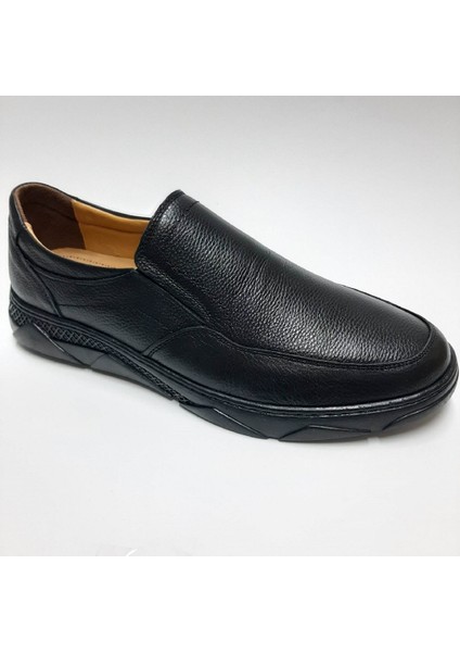 Hakiki Deri Kauçuk Tabanlı Ortopedik Siyah Bağcıksız Erkek Ayakkabı C-8412147 fiyatları