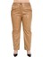 Büyük Beden Beli Yanlardan Lastikli Cepli Bej Rengi Deri Pantolon 1