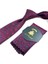 Bordo - Mavi Motif Desen Mendilli Klasik Kravat KK11186 2