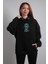 Unisex Oversize Hoodie Şapkalı Pro Kuru Kafa Baskılı Siyah 1