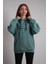 Unisex Oversize Hoodie Şapkalı Pro Kuru Kafa Baskılı Mint Yeşili 1