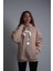 Unisex Oversize Hoodie Soru Işareti Kuru Kafa Taş Rengi 1